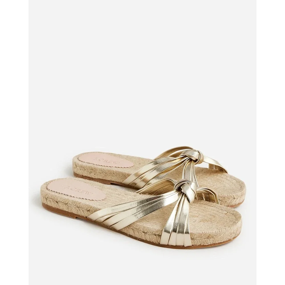 J.Crew Women's‎ Metallic Gold Knotted Espadrille Slide Sandals Made in Spain- 9
